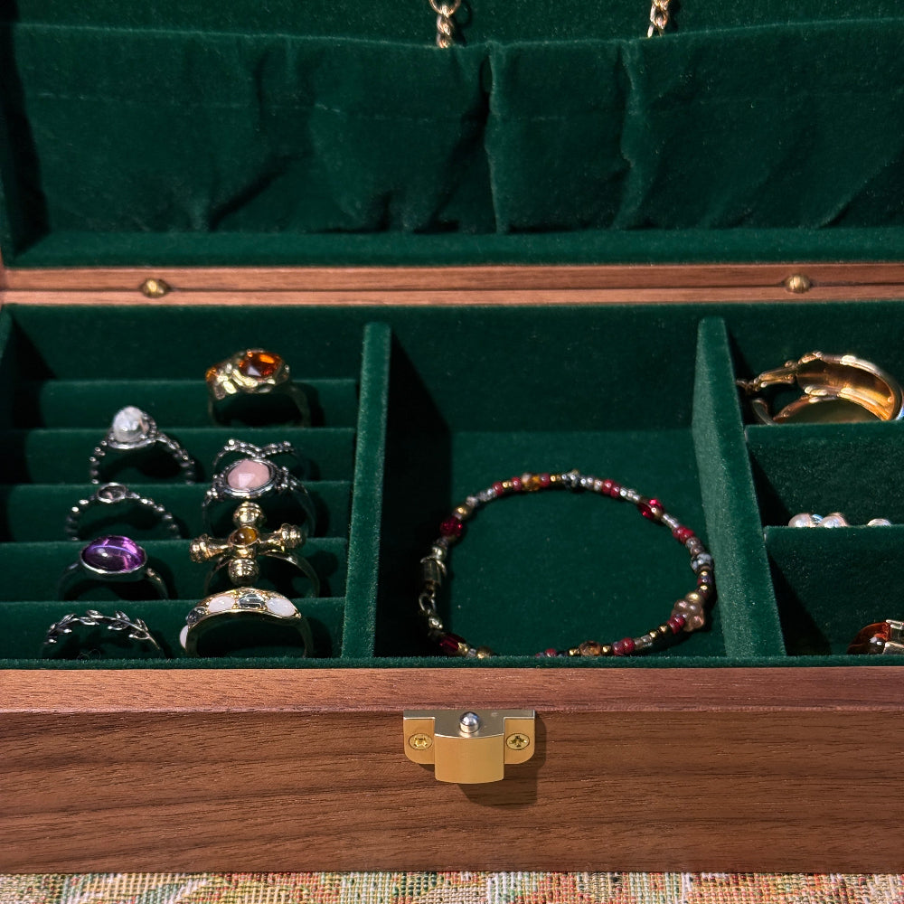 Emerald Minimalist Walnut Jewelry Box