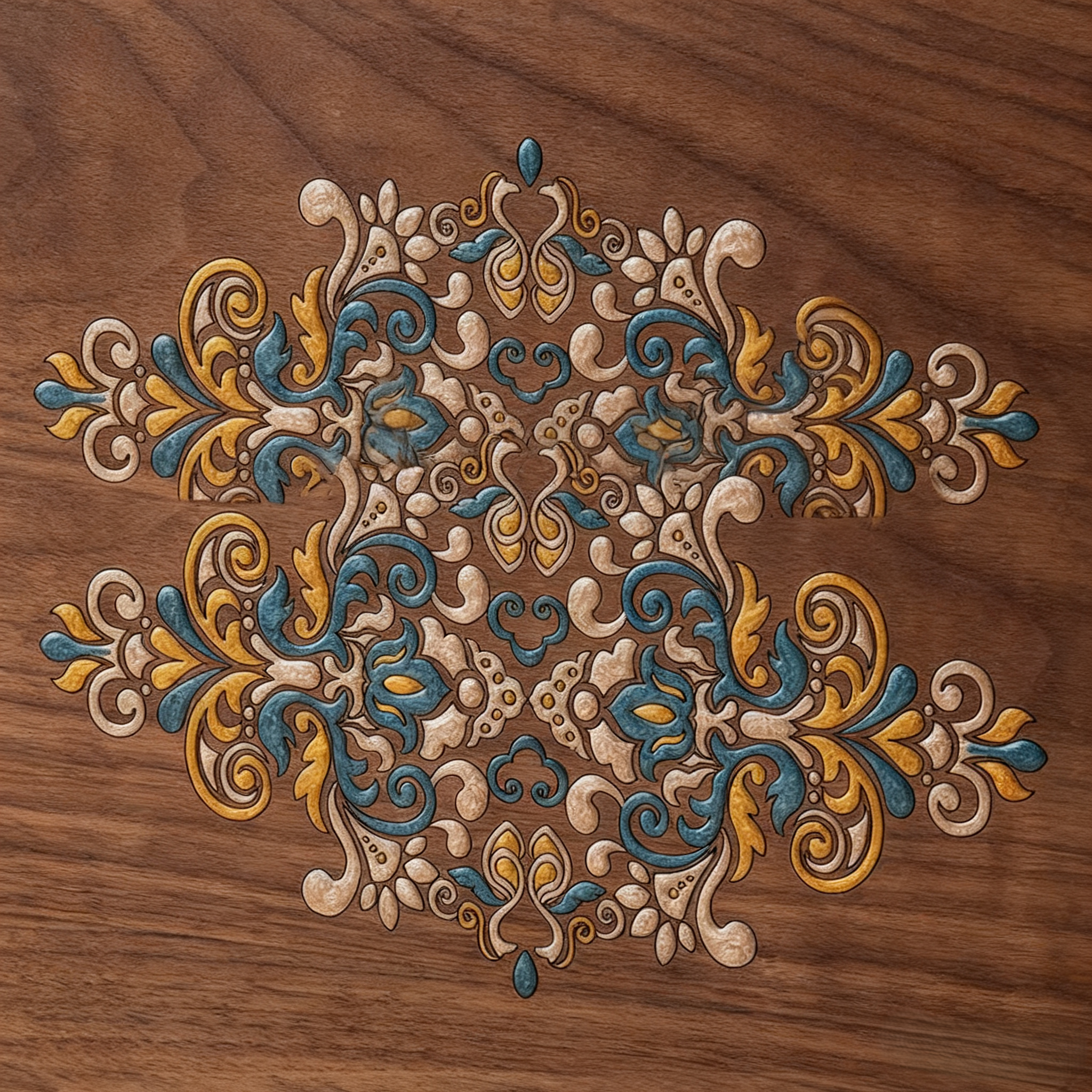 Artistic Painted Lockable Walnut Jewelry Box
