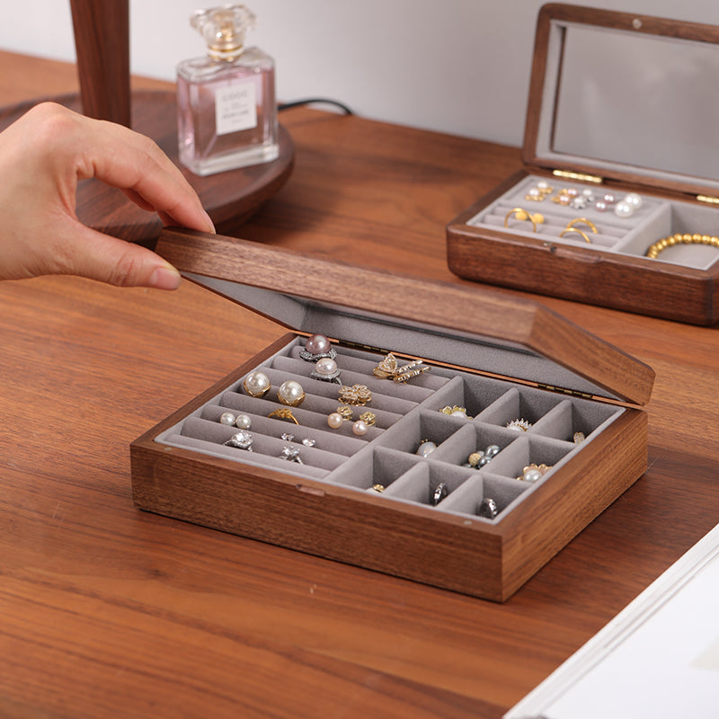 Keeply Walnut Jewelry Box with Glass Top