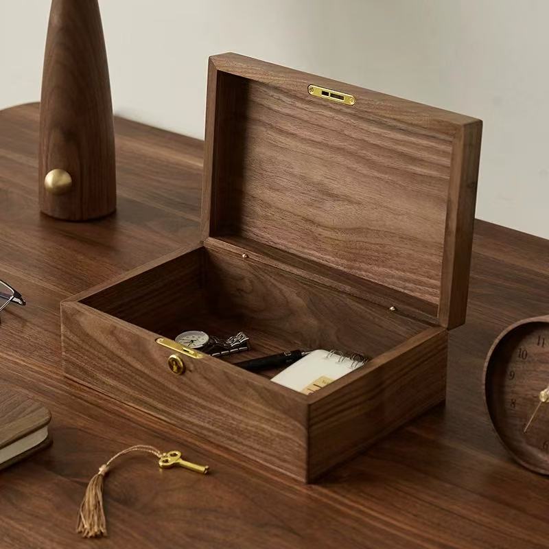 Velora Minimalist Walnut Jewelry Organizer Box with Lock