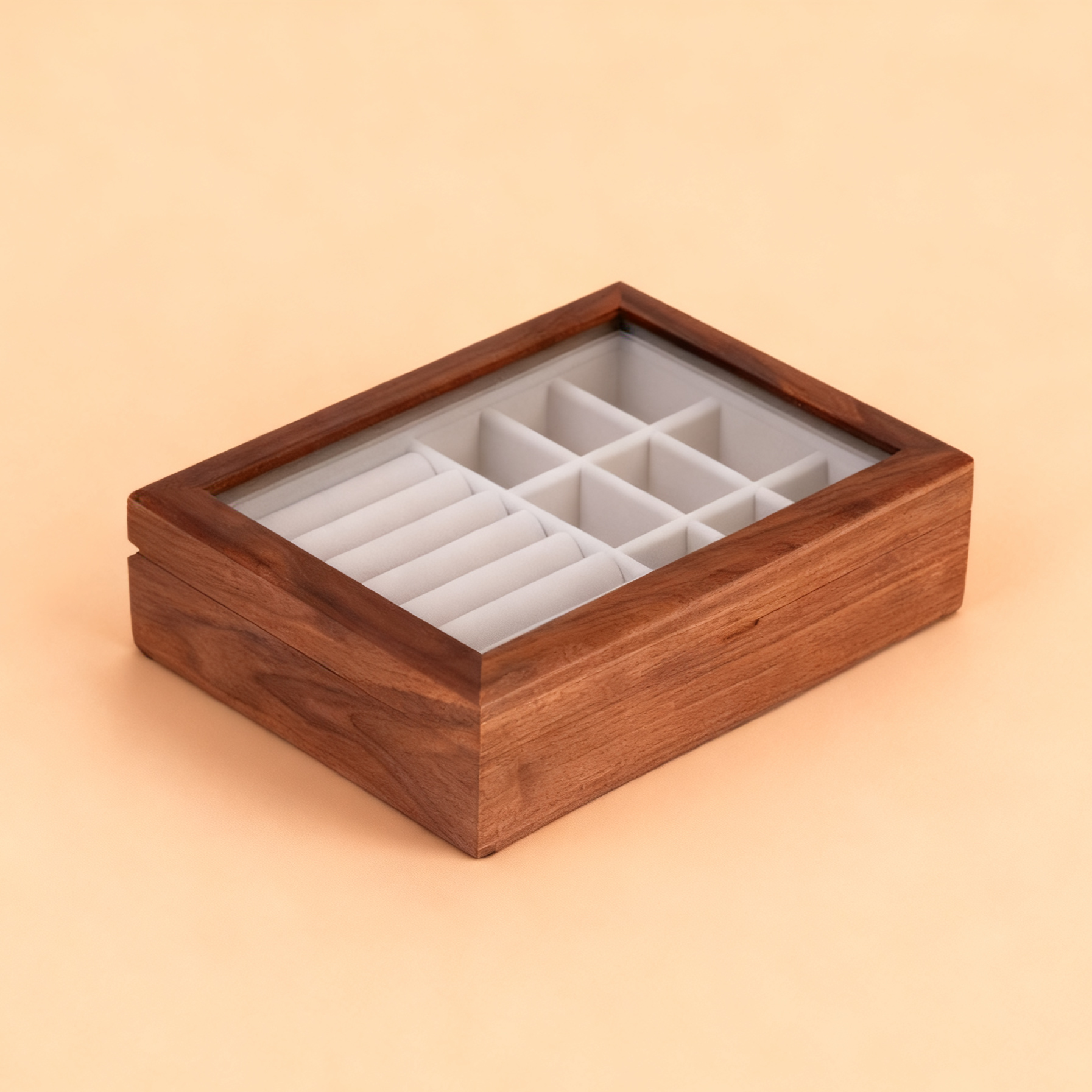 Keeply Walnut Jewelry Box with Glass Top