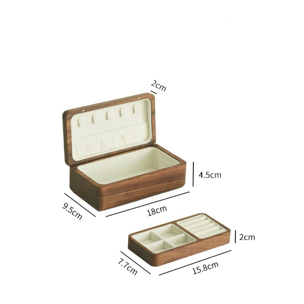 Lyra Walnut Velvet Double-Layer Jewelry Box