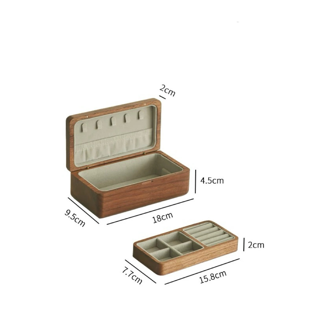 Lyra Walnut Velvet Double-Layer Jewelry Box