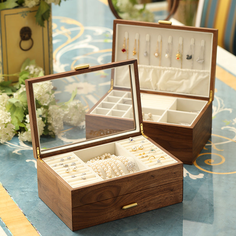 Patina Classic Two-Layer Walnut Jewelry Box with Drawers