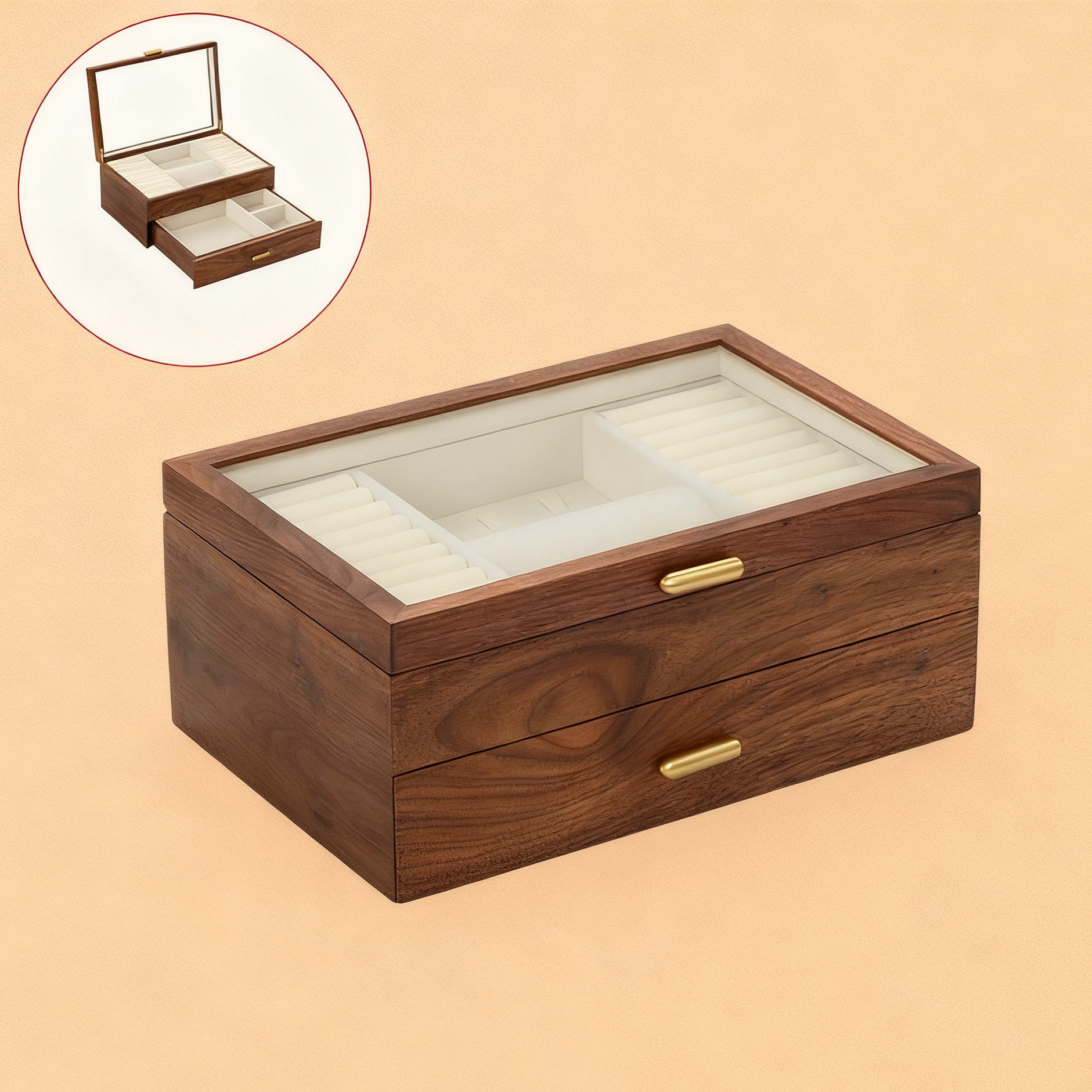 Patina Classic Two-Layer Walnut Jewelry Box with Drawers