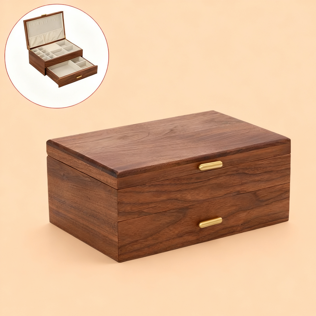 Patina Classic Two-Layer Walnut Jewelry Box with Drawers