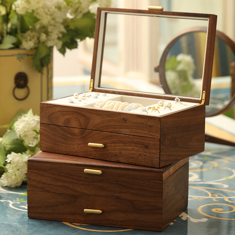 Patina Classic Two-Layer Walnut Jewelry Box with Drawers