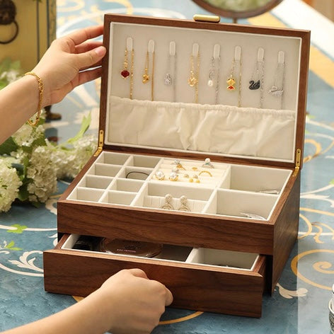 Patina Classic Two-Layer Walnut Jewelry Box with Drawers