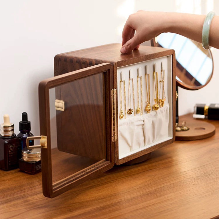 Glintia Black Walnut 360° Rotating Dual-Sided Jewelry Box