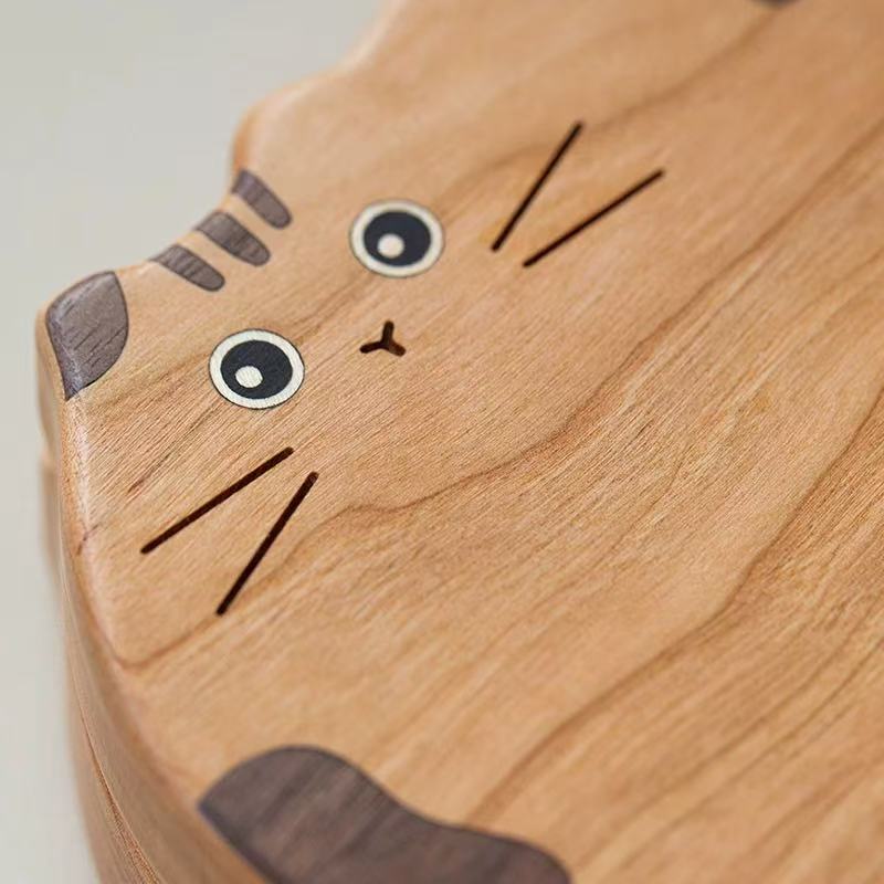 Spotted Cat Walnut Jewelry Organizer Box