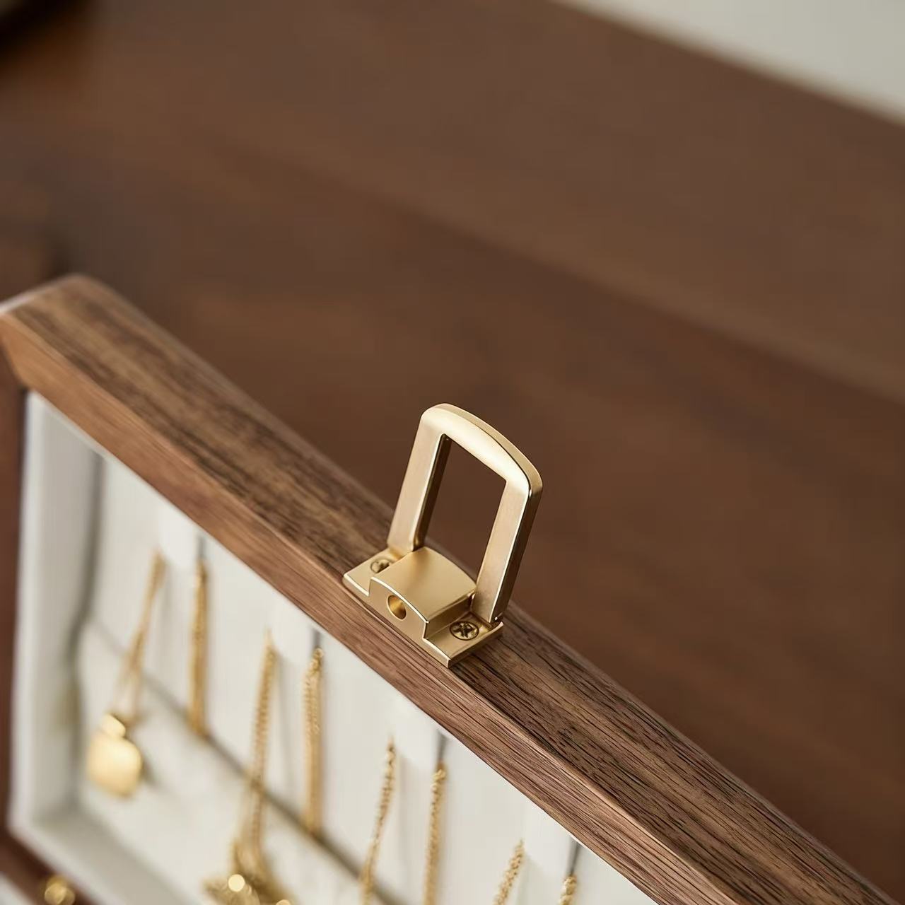 Velvet Walnut Minimalist Two-Layer Jewelry Box