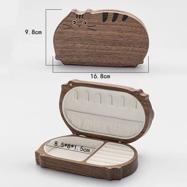 Spotted Cat Walnut Jewelry Organizer Box