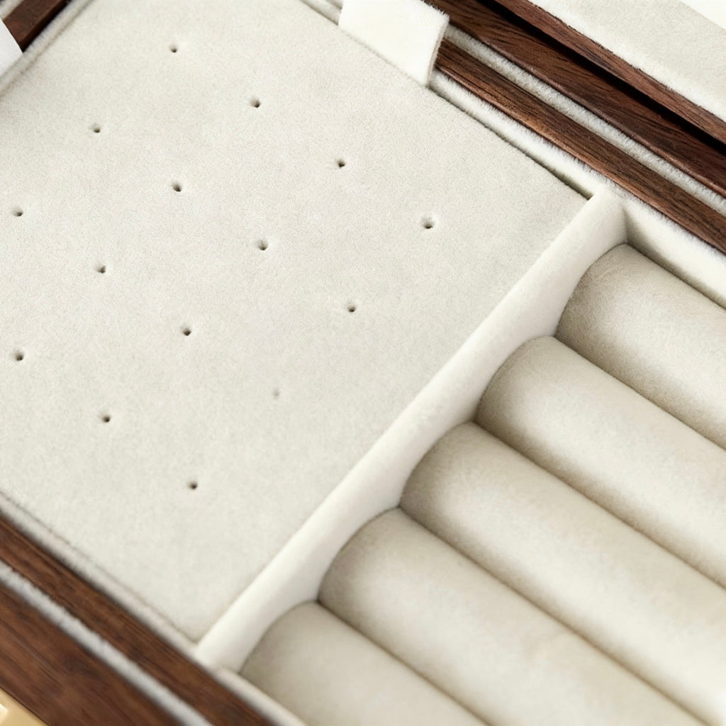 Velvet Walnut Minimalist Two-Layer Jewelry Box