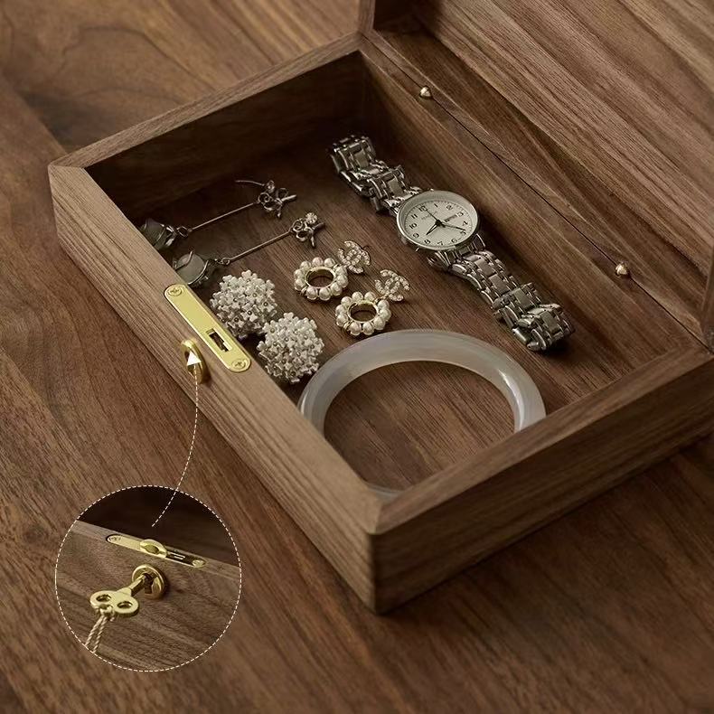 Velora Minimalist Walnut Jewelry Organizer Box with Lock