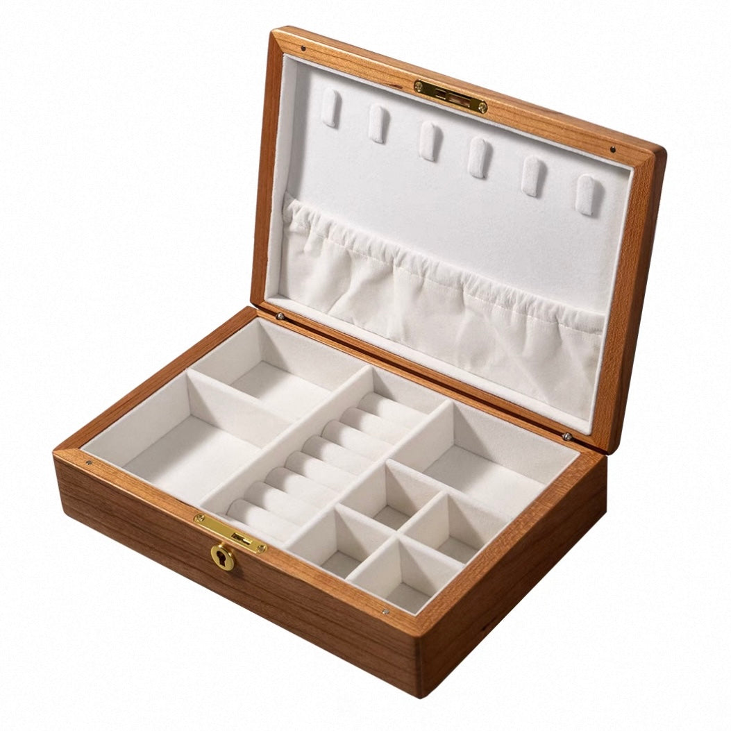 Amare Minimalist Walnut Jewelry Box with Lock
