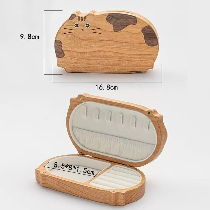 Spotted Cat Walnut Jewelry Organizer Box