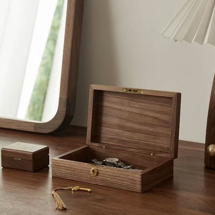 Velora Minimalist Walnut Jewelry Organizer Box with Lock
