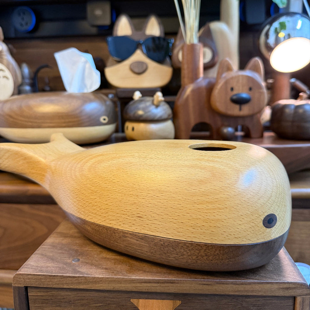 Whale Blowing Solid Wood Tissue Box