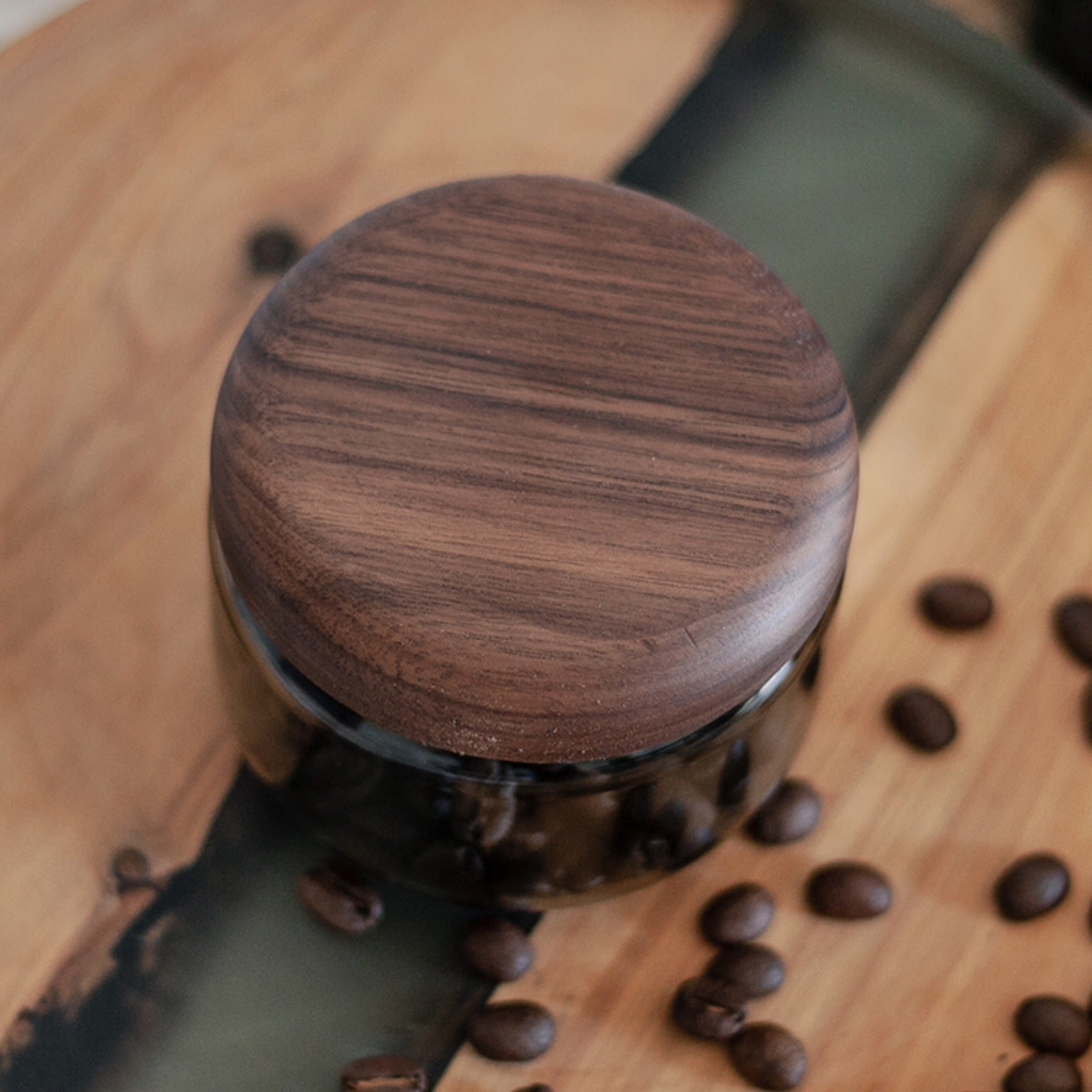 Beanery Coffee Bean Glass Canister with Black Walnut Lid