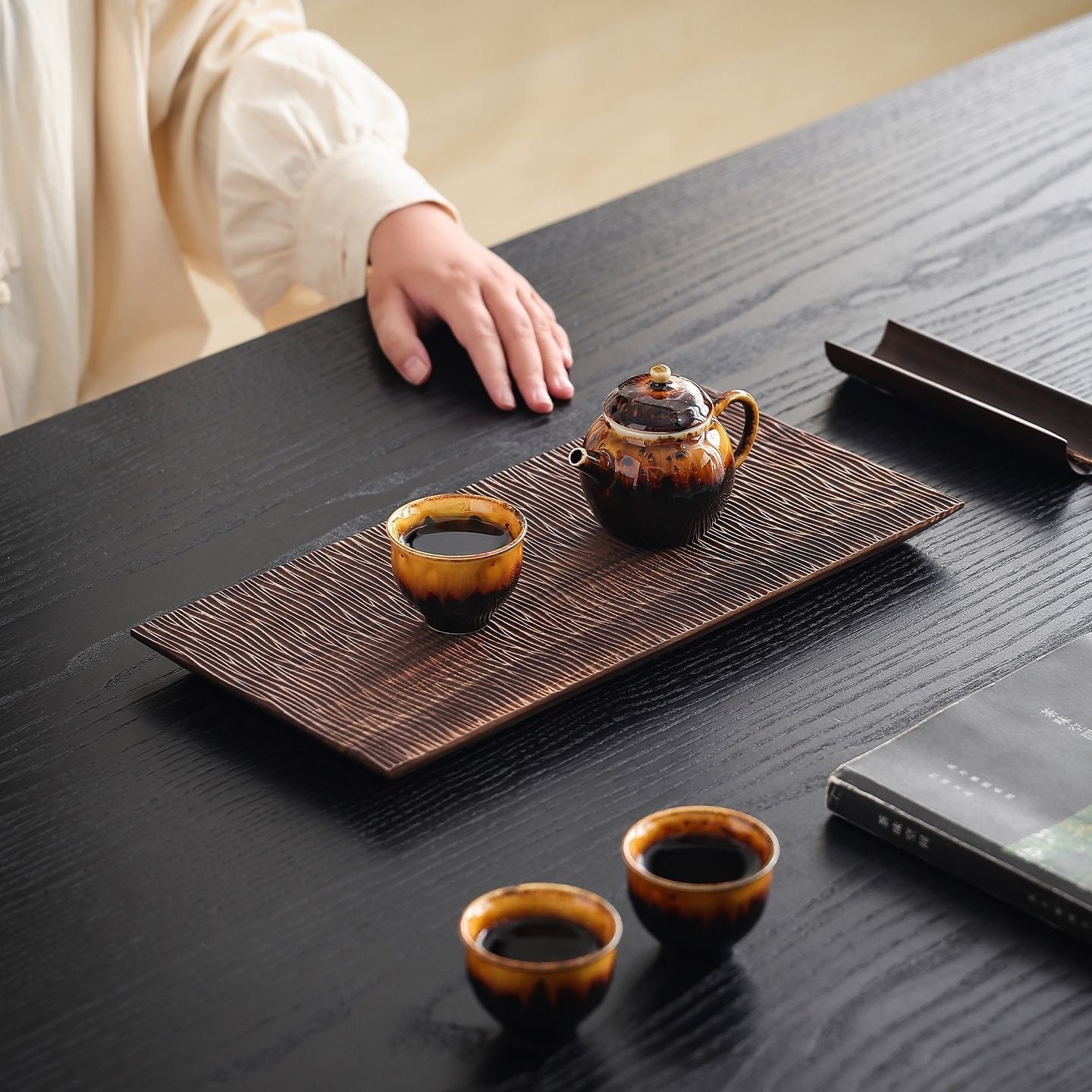Rishi Textured Walnut Tea Tray