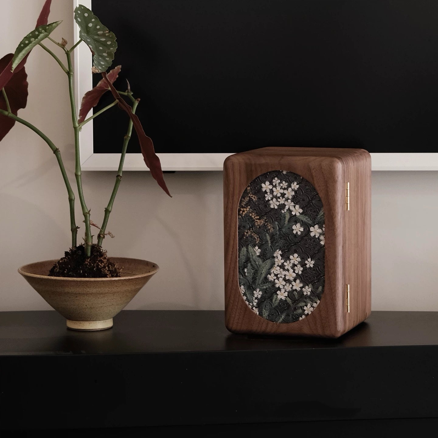 Artora Black Walnut Jewelry Box with Decorative Front Panel