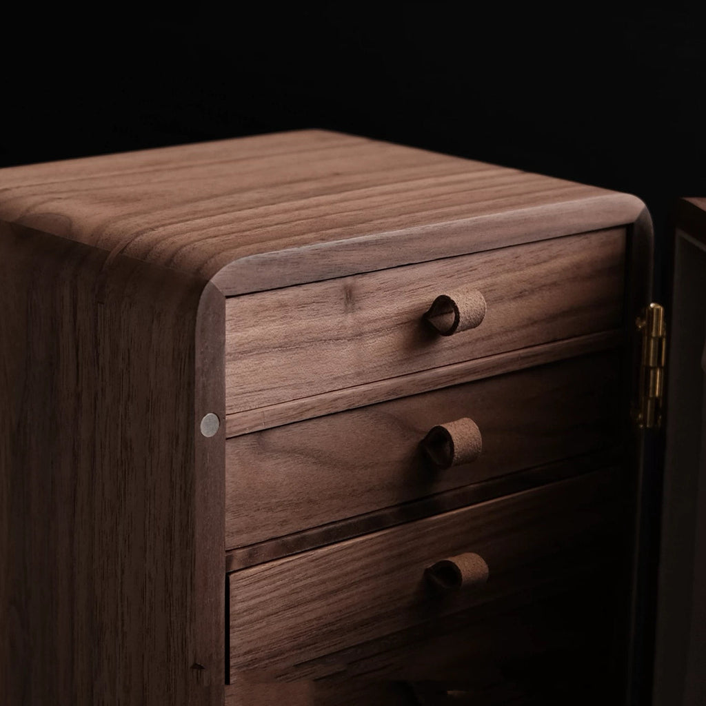 Artora Black Walnut Jewelry Box with Decorative Front Panel