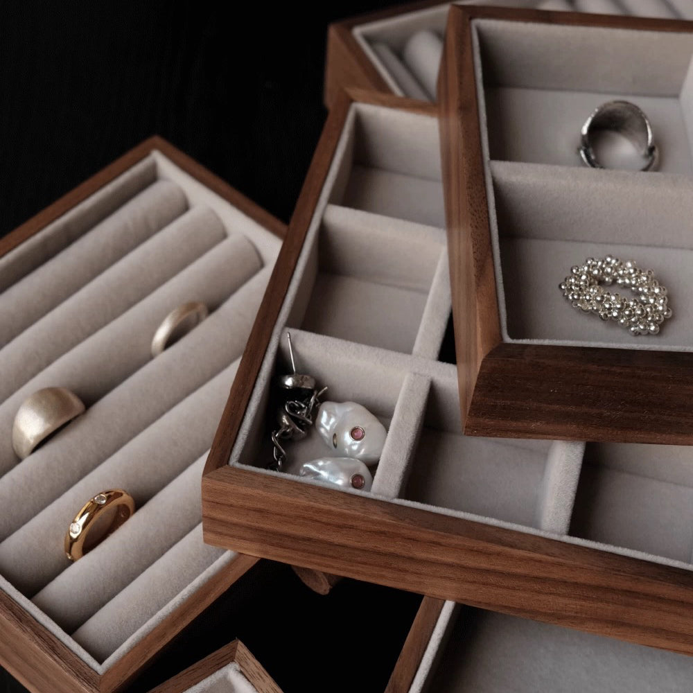 Artora Black Walnut Jewelry Box with Decorative Front Panel