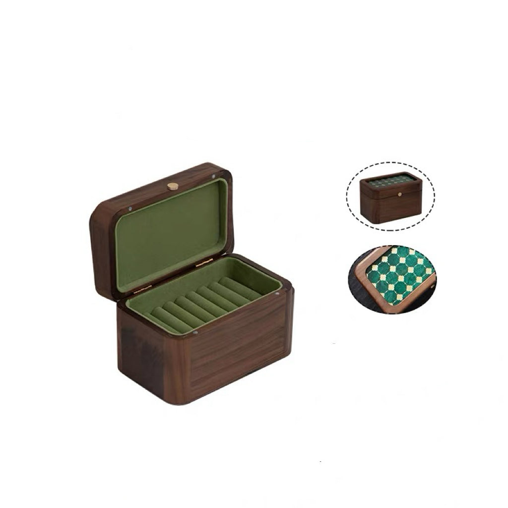 Heirloom Retro Walnut Bangles Box with Patterned Glass