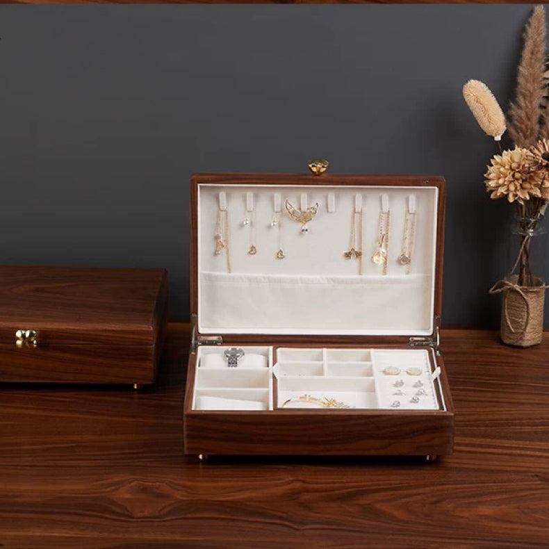 Aurelin Solid Walnut Double-Layer Jewelry Box
