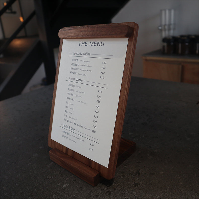 Woodlist Walnut Tabletop Menu Stand