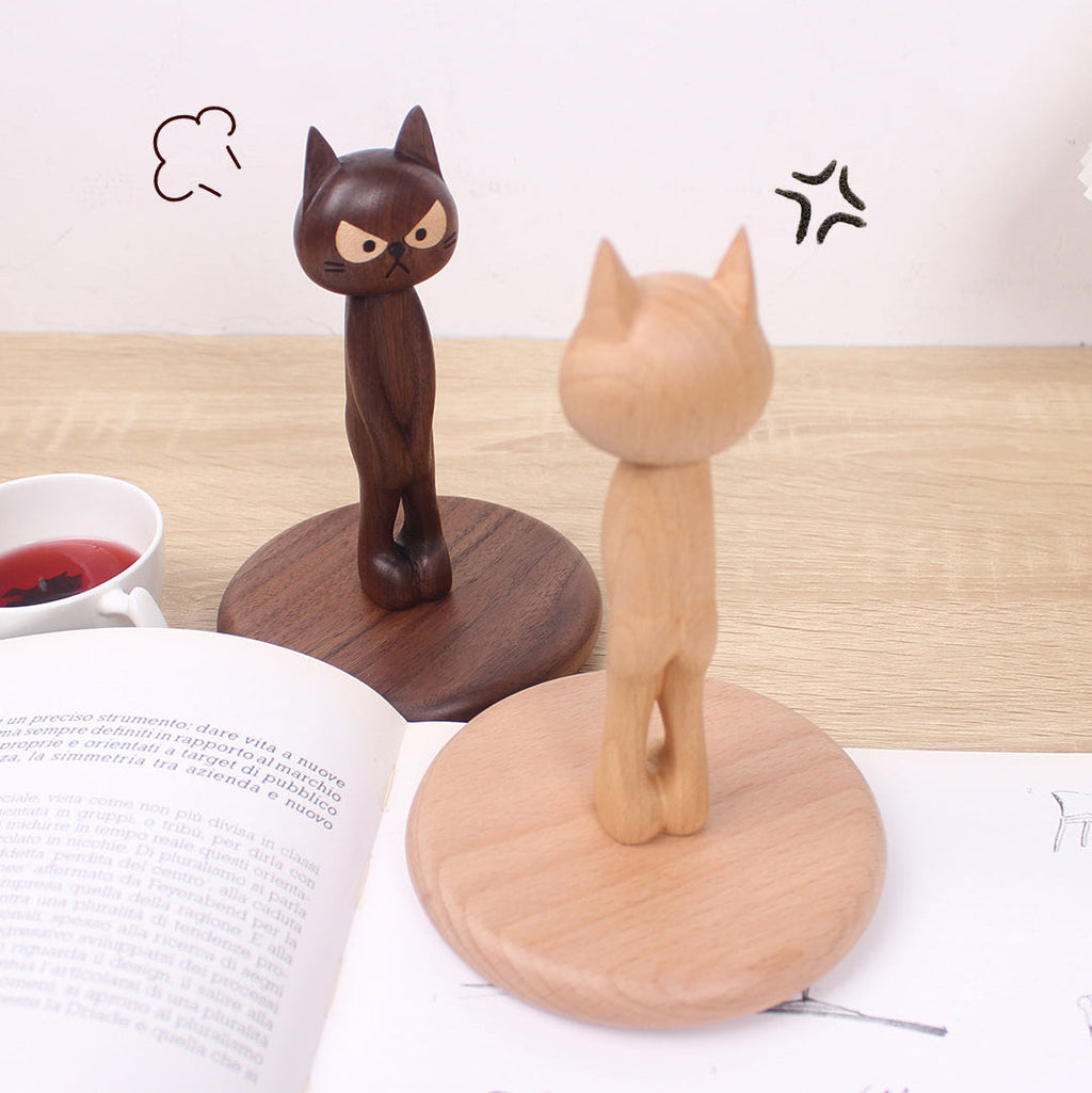 Embarrassed Cat Walnut Standing Tissue Holder