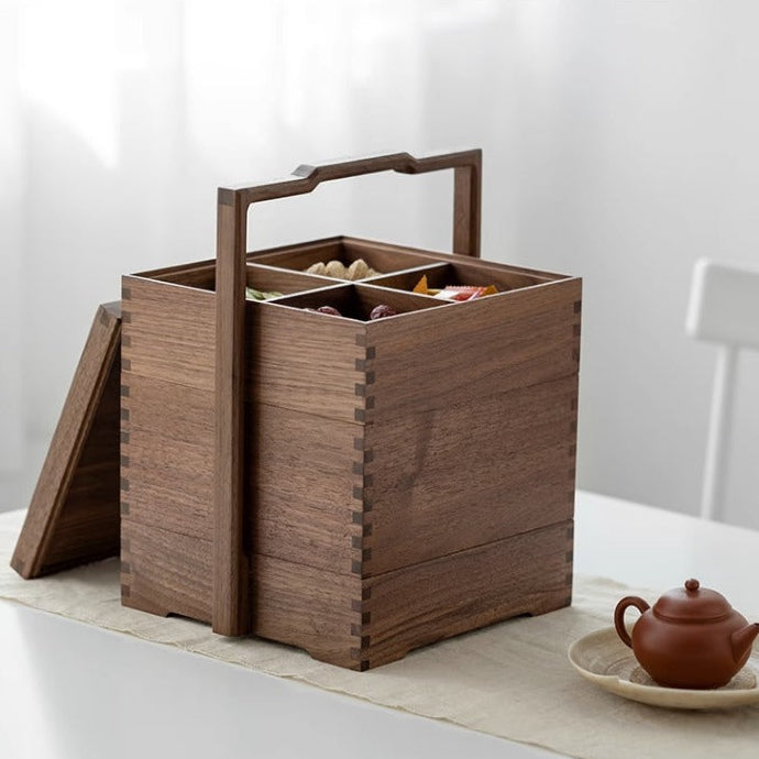 Modu Black Walnut Multi-layer Tea Set Storage Box with Handle