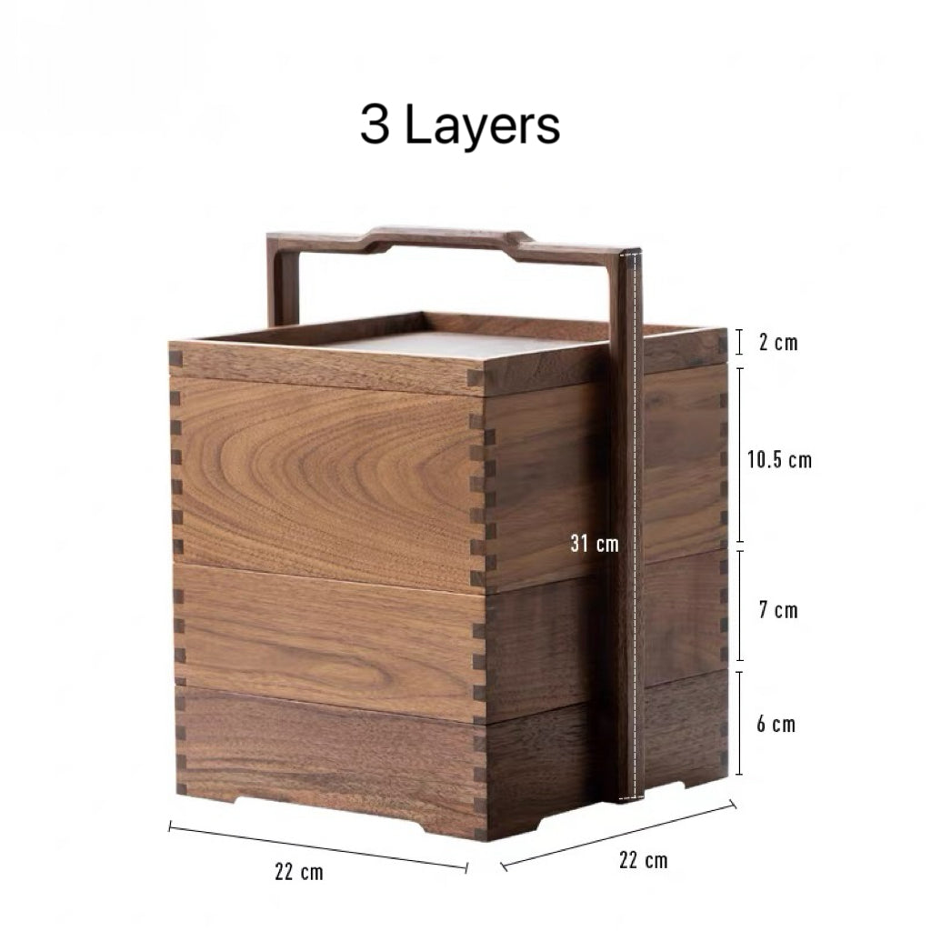 Modu Black Walnut Multi-layer Tea Set Storage Box with Handle