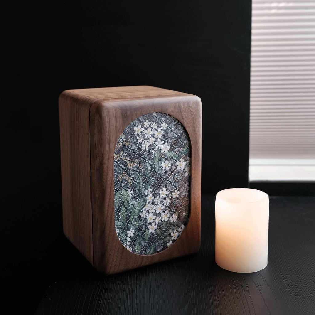 Artora Black Walnut Jewelry Box with Decorative Front Panel