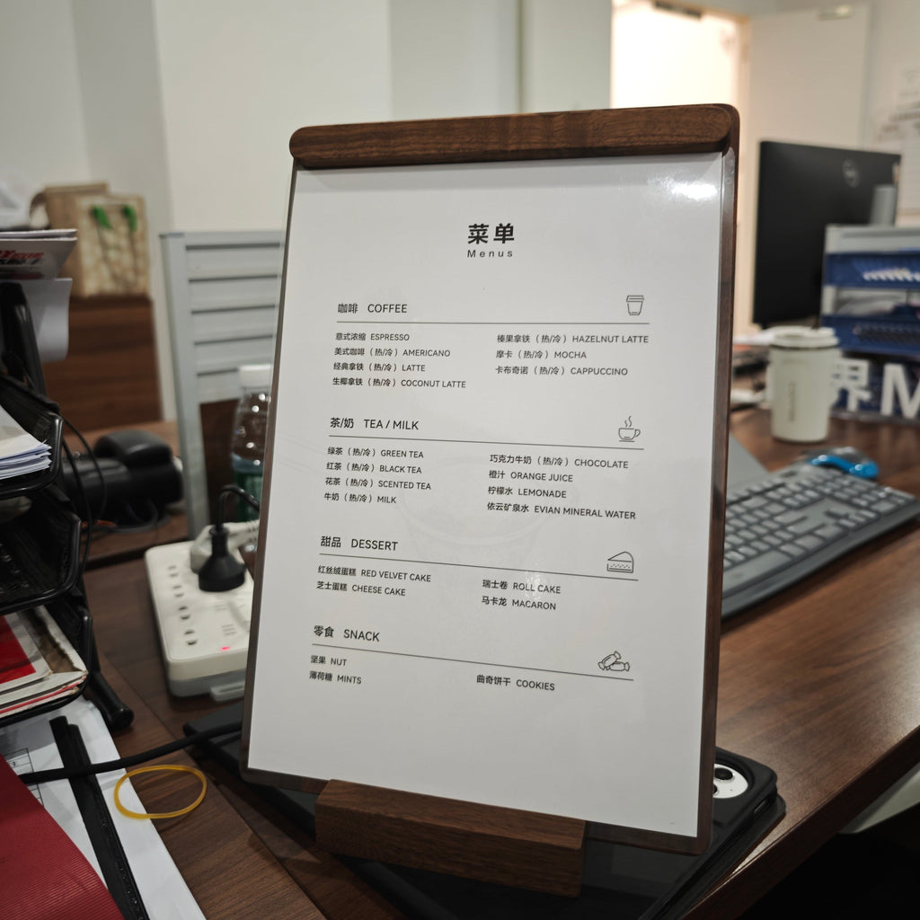 Woodlist Walnut Tabletop Menu Stand
