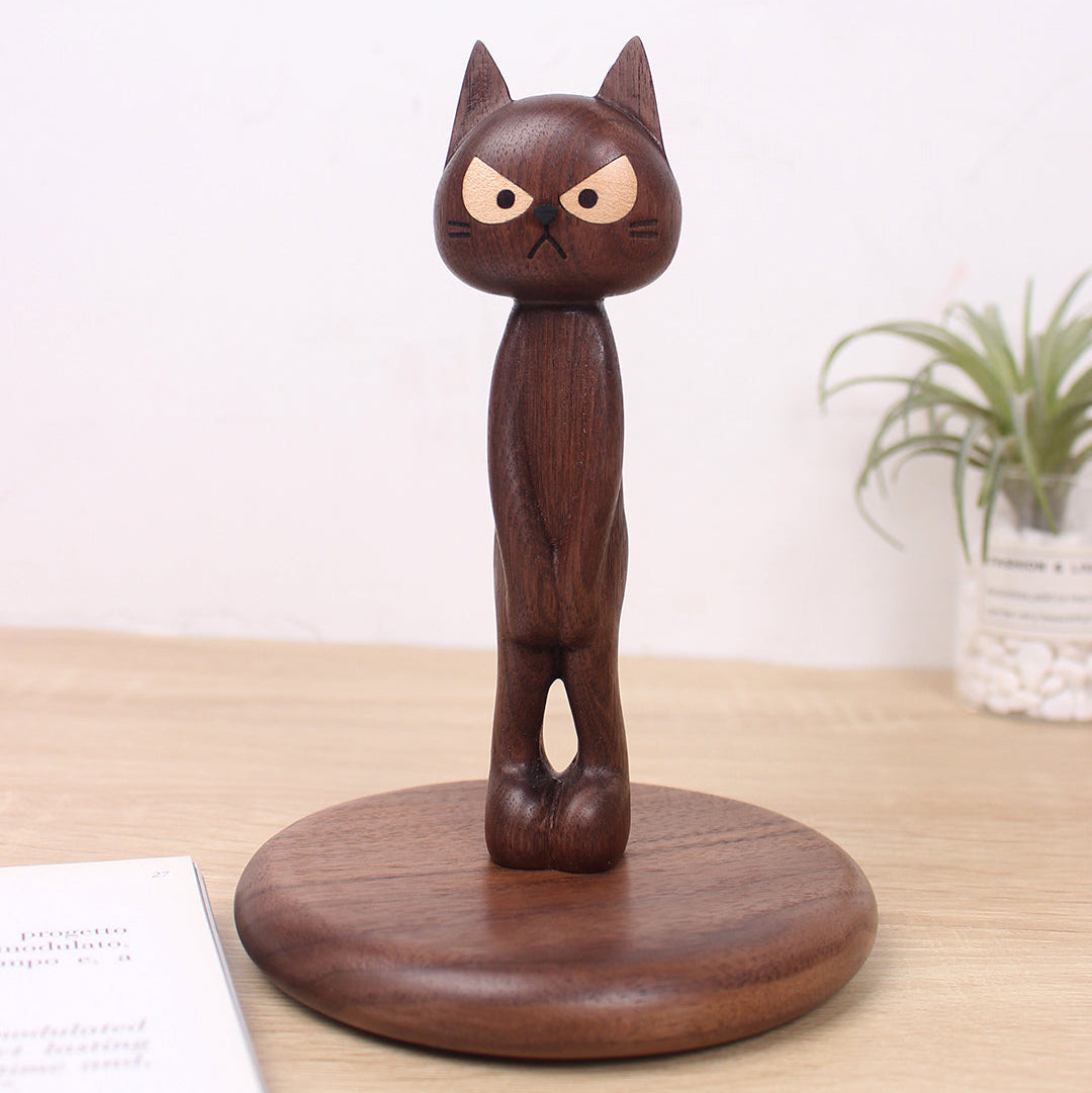 Embarrassed Cat Walnut Standing Tissue Holder