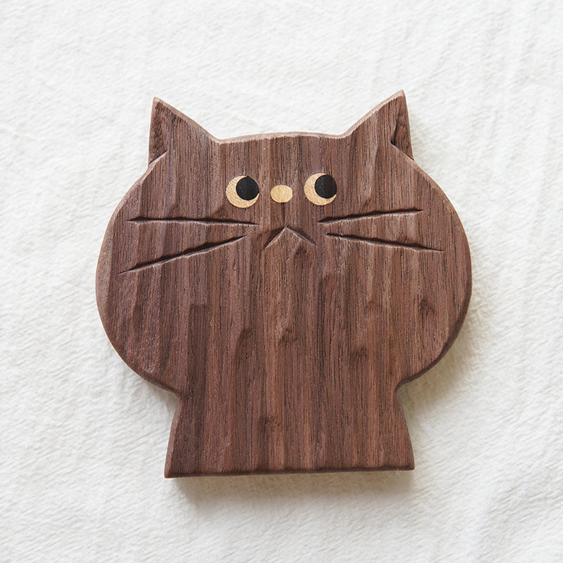 Moody Handcrafted Cat Solid Wood Coasters