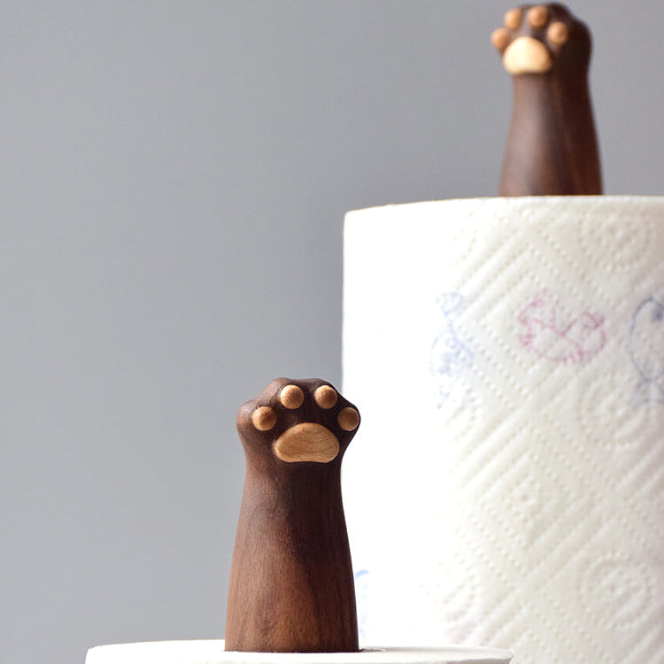 Cat Paw Walnut Tissue Holder