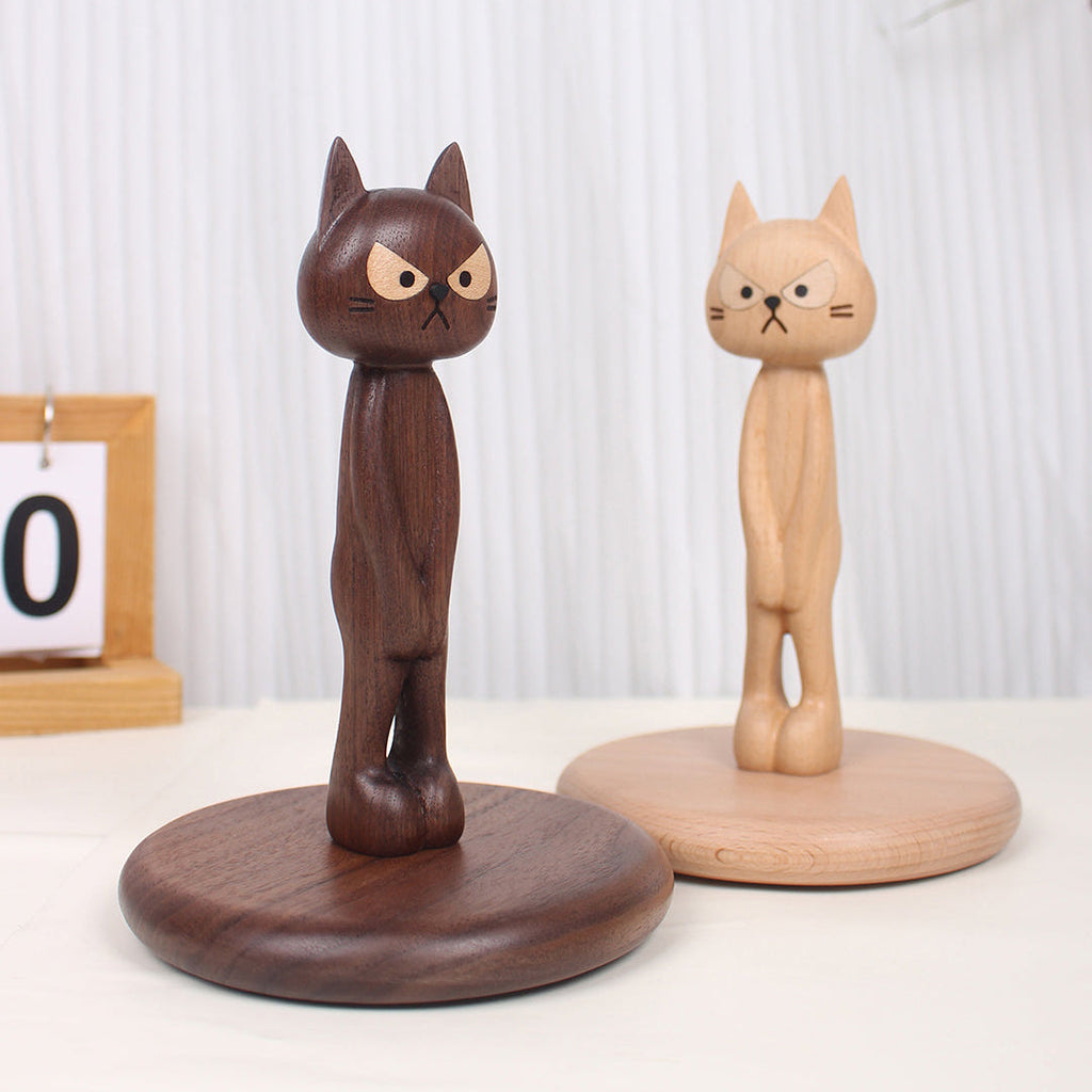 Embarrassed Cat Walnut Standing Tissue Holder