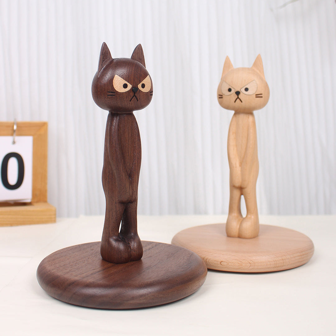 Embarrassed Cat Walnut Standing Tissue Holder