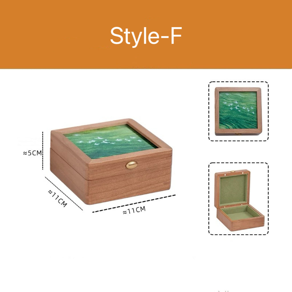 Merrin Solid Cherry Wood Jewelry Box With Creative Art Glass-Top