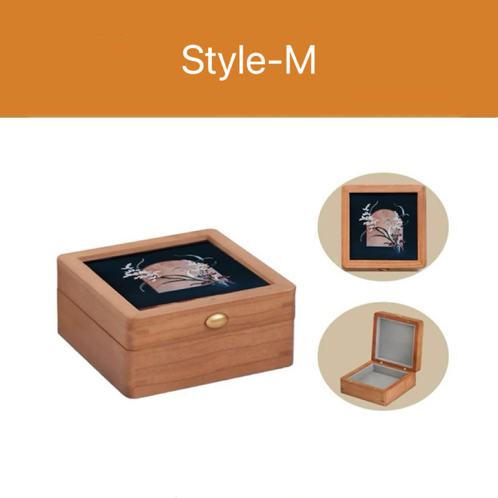Merrin Solid Cherry Wood Jewelry Box With Creative Art Glass-Top