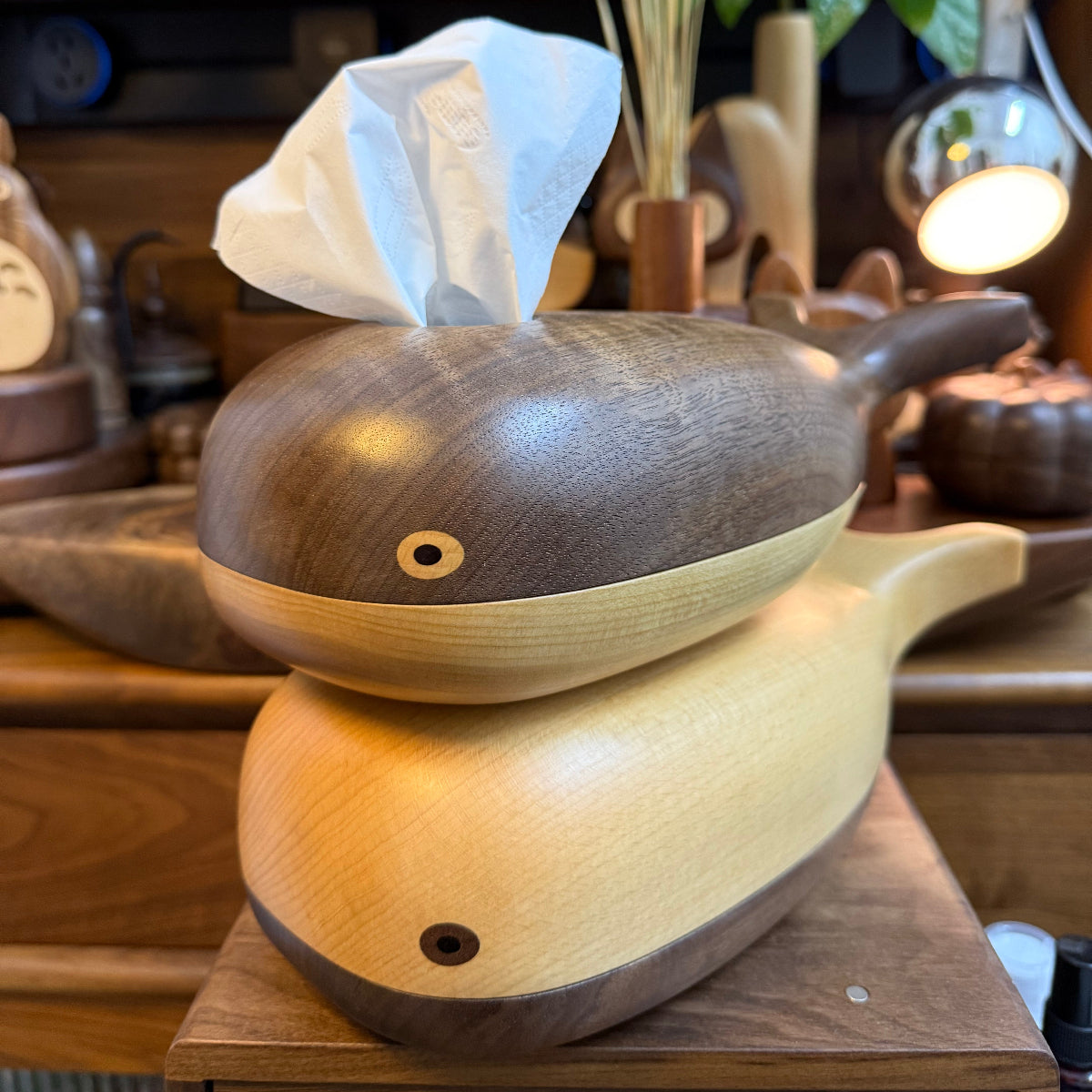 Whale Blowing Solid Wood Tissue Box
