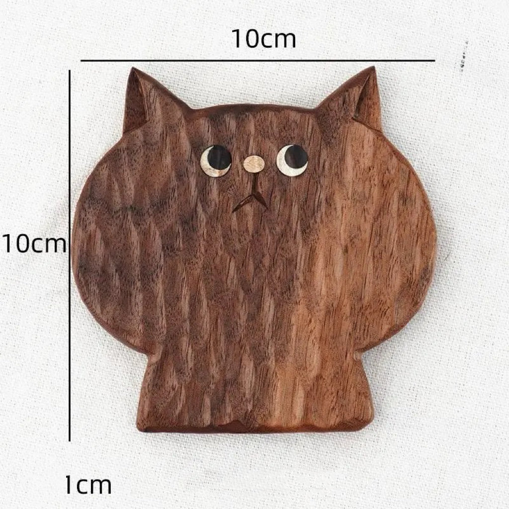 Little Bear/Cat Handcrafted Walnut Coasters