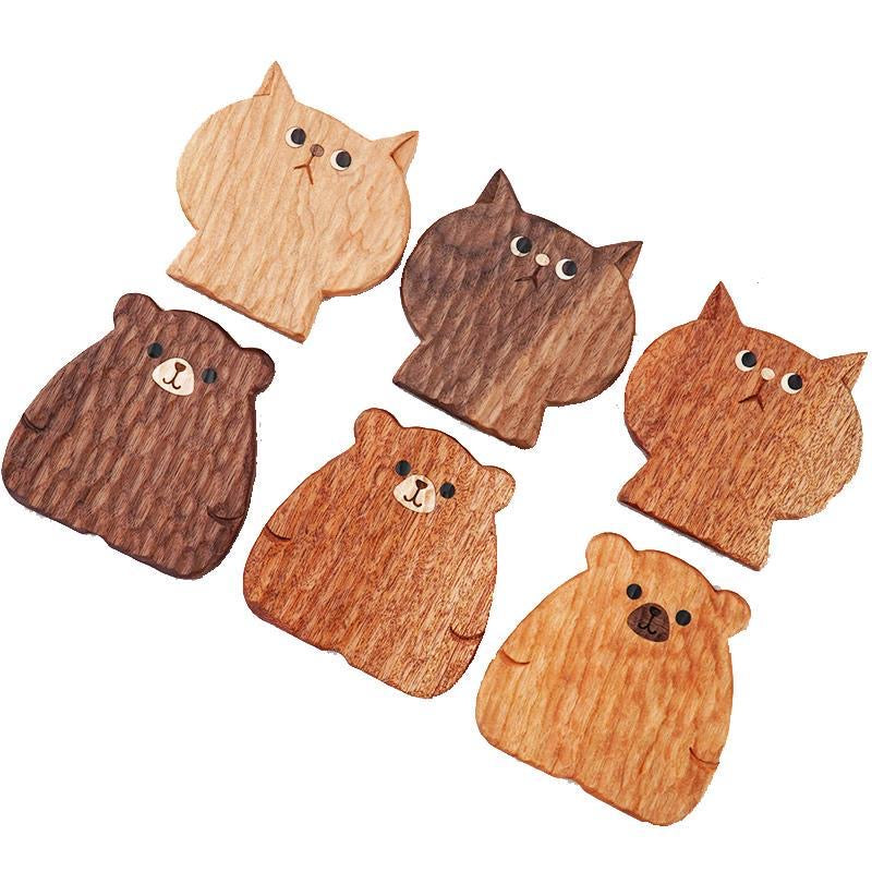 Little Bear/Cat Handcrafted Walnut Coasters