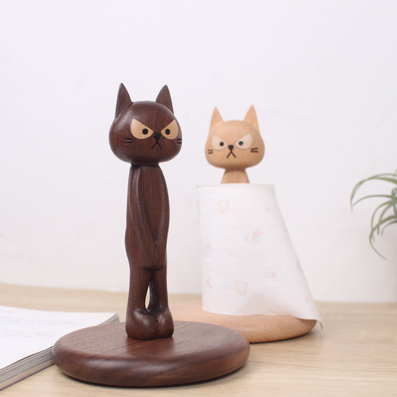 Embarrassed Cat Walnut Standing Tissue Holder