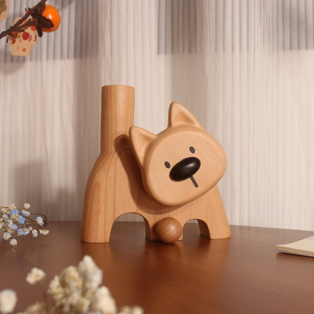 Doggie Natural Wooden Flower Vase