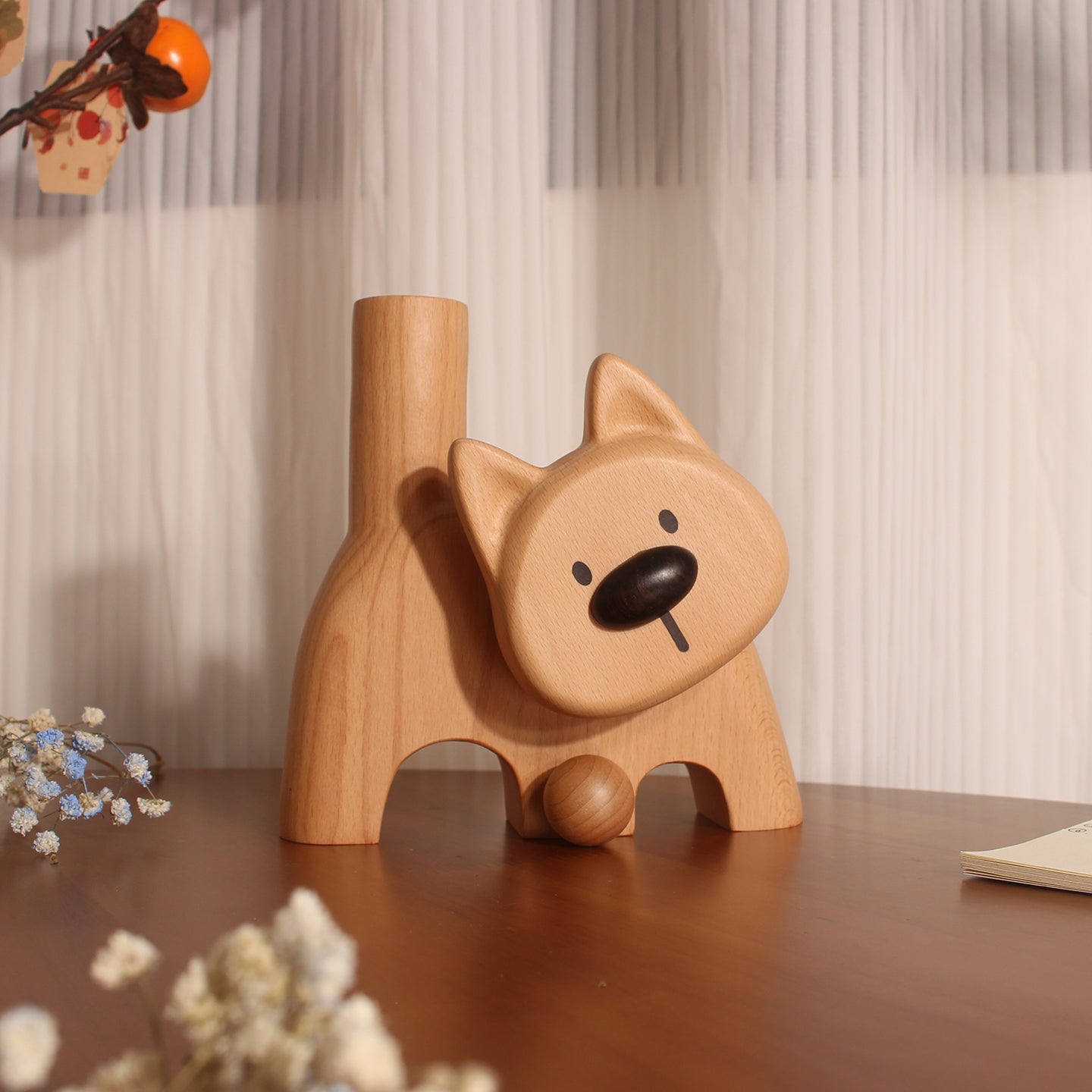 Doggie Natural Wooden Flower Vase