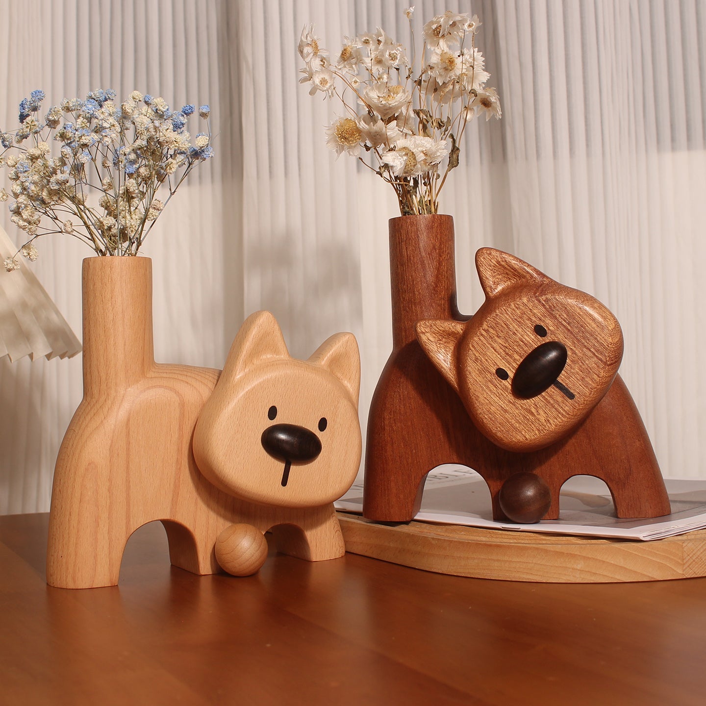Doggie Natural Wooden Flower Vase