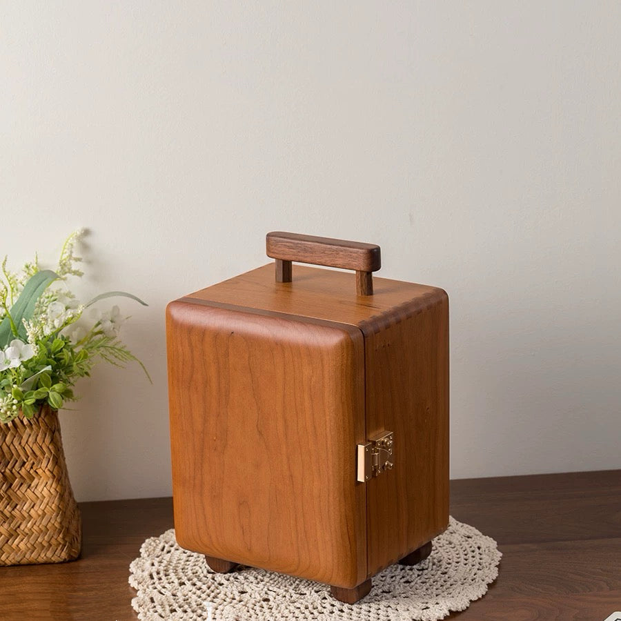 Suitcase Solid Wood Jewelry Box with 5 Drawers